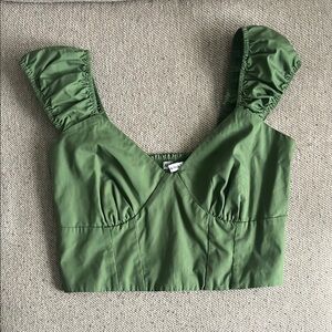 Abercrombie & Fitch Green Puff Sleeve Crop Top